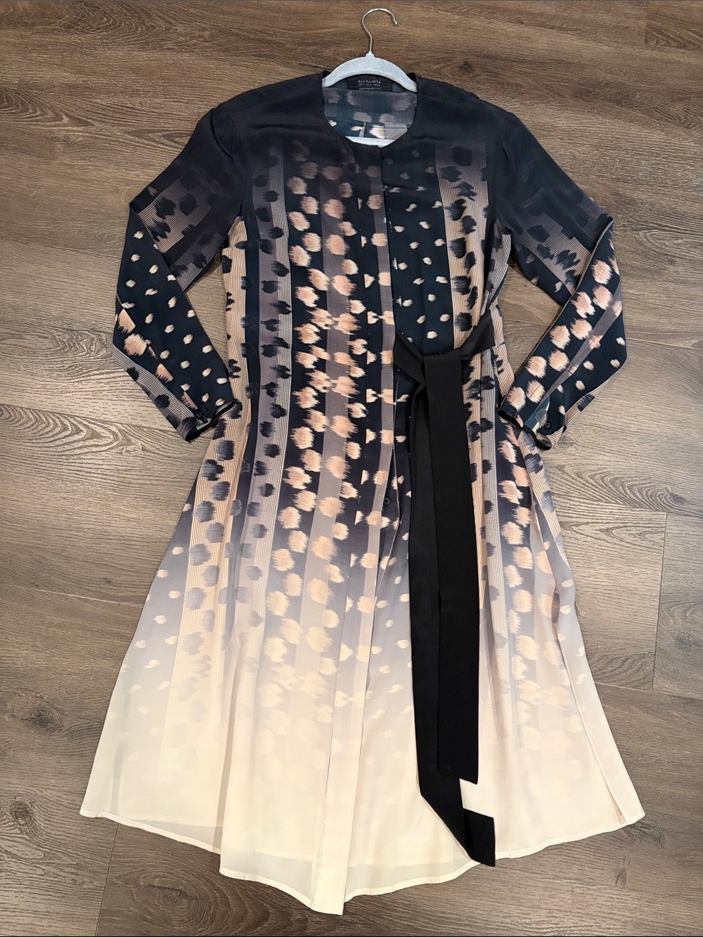 All Saints Silk Midi Dress with Waist Tie